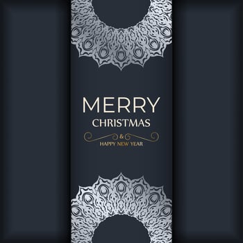 Happy New Year greeting card template in dark blue color with vintage pattern vector
