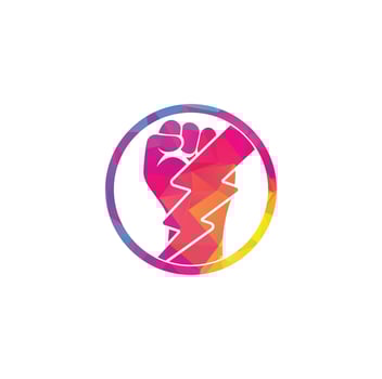 Fist Thunder Power Logo Design. Hand hold thunder logo design. vector