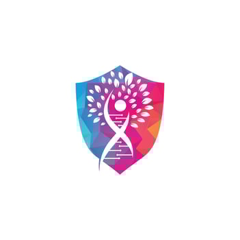 Dna tree vector logo design. DNA genetic icon. DNA with green leaves vector logo design.