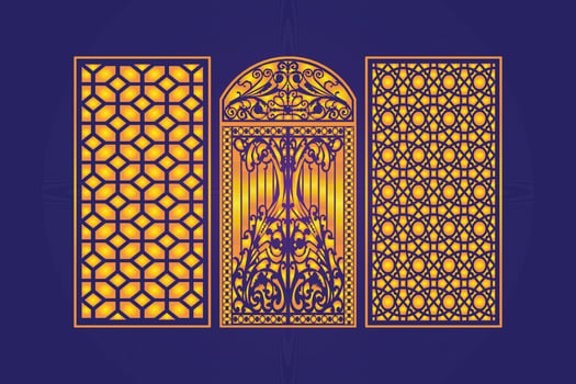 Islamic decorative laser cut panels template with abstract geometric texture and floral laser vector
