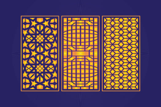 Islamic decorative laser cut panels template with abstract geometric texture and floral laser vector