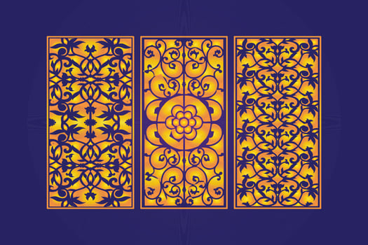 Islamic decorative laser cut panels template with abstract geometric texture and floral laser vector
