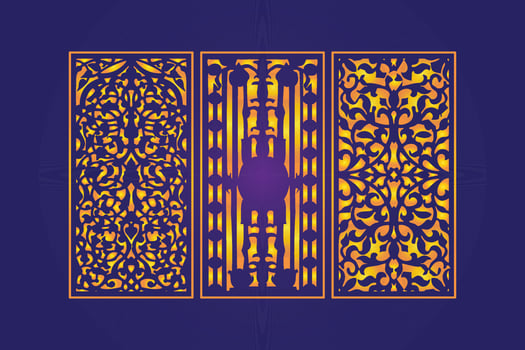 Islamic decorative laser cut panels template with abstract geometric texture and floral laser vector