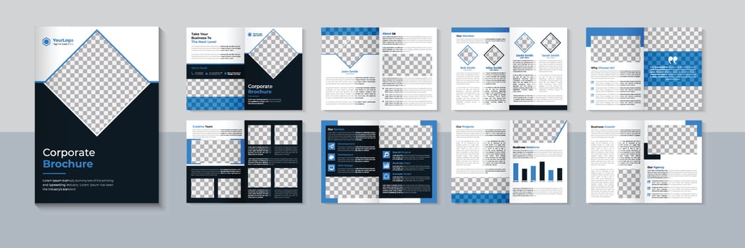 Modern 16 page brochure design, Business brochure template, Company profile, Blue color, Free Vector