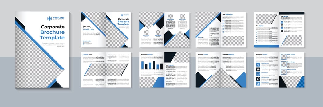 Modern 16 page brochure design, Business brochure template, Company profile, Blue color, Free Vector