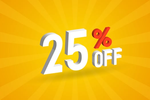 25 Percent off 3D Special promotional campaign design. 25 off 3D Discount Offer for Sale and marketing. vector