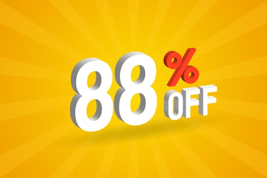 88 Percent off 3D Special promotional campaign design. 88 off 3D Discount Offer for Sale and marketing. vector
