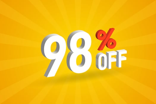 98 Percent off 3D Special promotional campaign design. 98 off 3D Discount Offer for Sale and marketing. vector