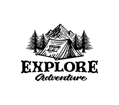 Camp and explore mountain vintage logo design, vector