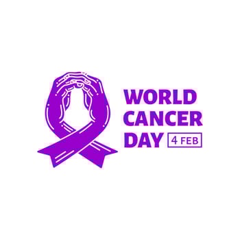 World cancer day with a ribbon-shaped hand gesture concept vector