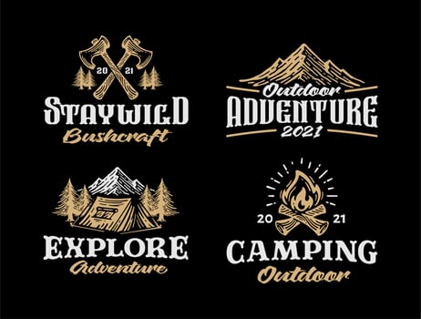 Retro outdoor label emblems on dark background. vintage design vector