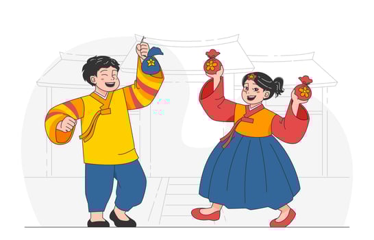 Children Happily Get Lucky Bag of Money on Seollal day vector