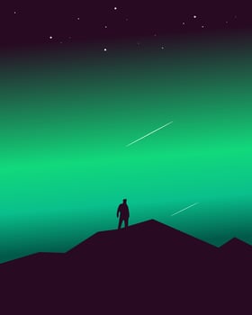 Silhouette of a person standing on a rock illustration. vector