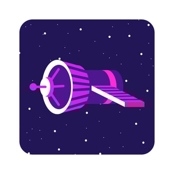 Flat illustration space, moon, astronaut, purple glitter vector