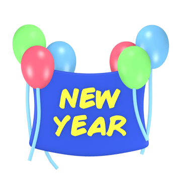 3d rendering cute new year party icon New Year banner png