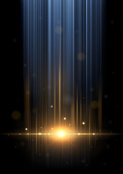 Abstract Blue and Yellow Light Rays. Isolated on Dark Background. Vector Illustration