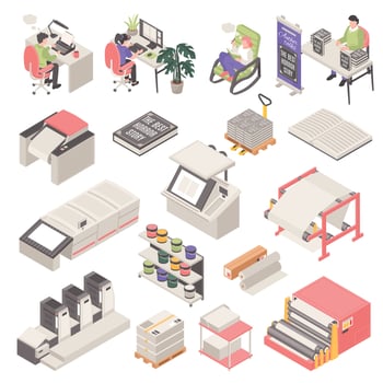 Isometric Printing House Set vector