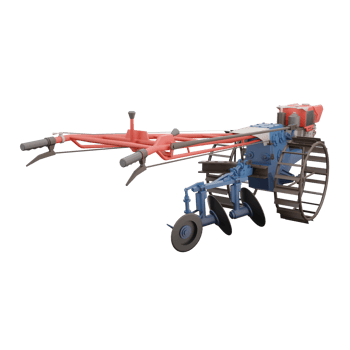 3D render thailand tractor hand control with steel wheels and two pull accessories right side rear to front view.png illustation. png