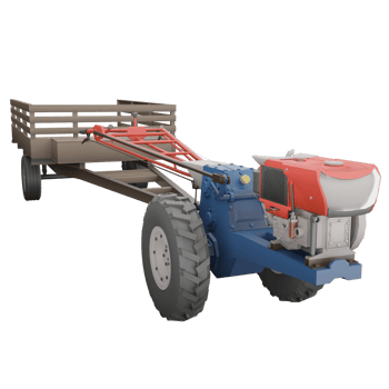 3D render thailand tractor hand control and trailer right side and front to rear view. png illustration.