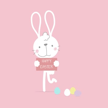 happy easter festival with animal pet bunny rabbit and egg, pastel color, flat vector illustration cartoon character