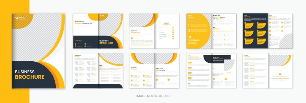 Yellow Corporate 16 page brochure design template, business brochure vector catalog