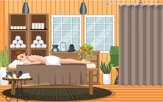 Woman gets stone massage in spa scene vector