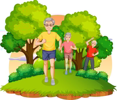 Senior couple jogging at park vector