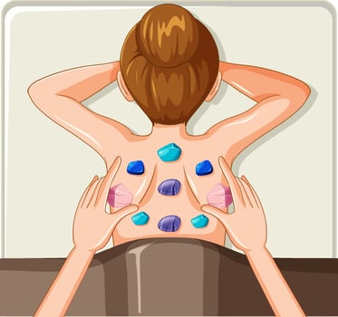 Back of woman with healing crystals vector