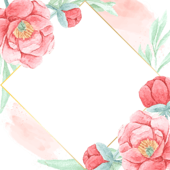 watercolor red peony with round golden wreath frame png