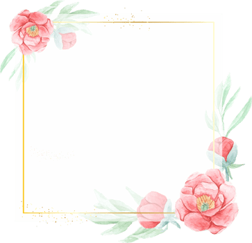 watercolor red peony with round golden wreath frame png