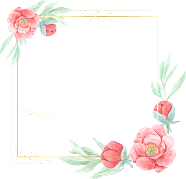 watercolor red peony with round golden wreath frame png