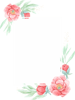 watercolor red peony with round golden wreath frame png