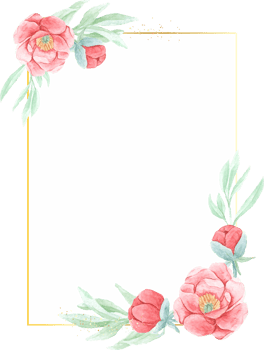 watercolor red peony with round golden wreath frame png