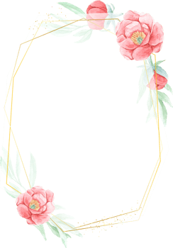 watercolor red peony with round golden wreath frame png