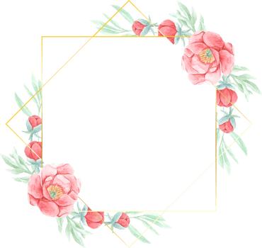 watercolor red peony with round golden wreath frame png