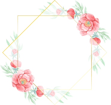 watercolor red peony with round golden wreath frame png