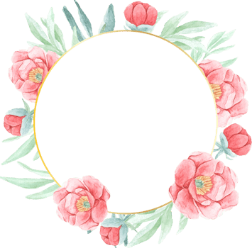 watercolor red peony with round golden wreath frame png
