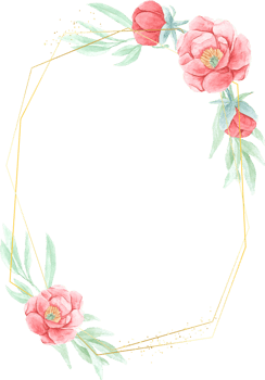 watercolor red peony with round golden wreath frame png