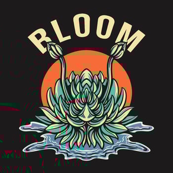 Lotus Flower Retro Illustration vector