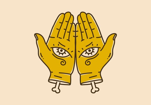 Vintage art illustration of two hand with eyes vector