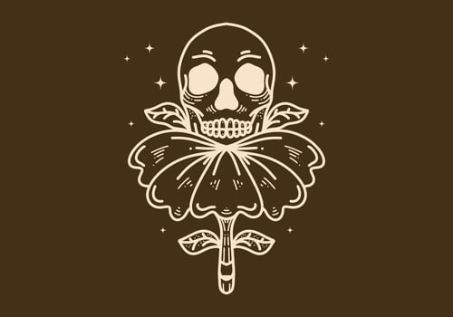 Vintage art illustration of a skull on the flower vector