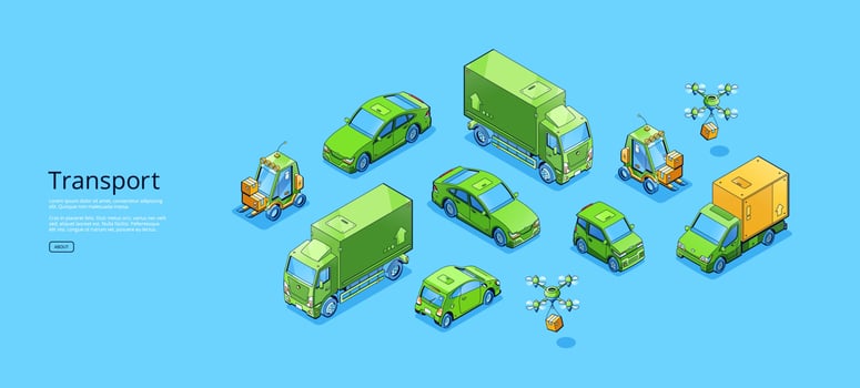 Transport isometric web banner with transportation vector