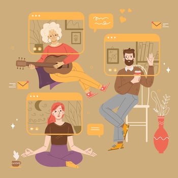 People video chat, virtual online conference on pc vector