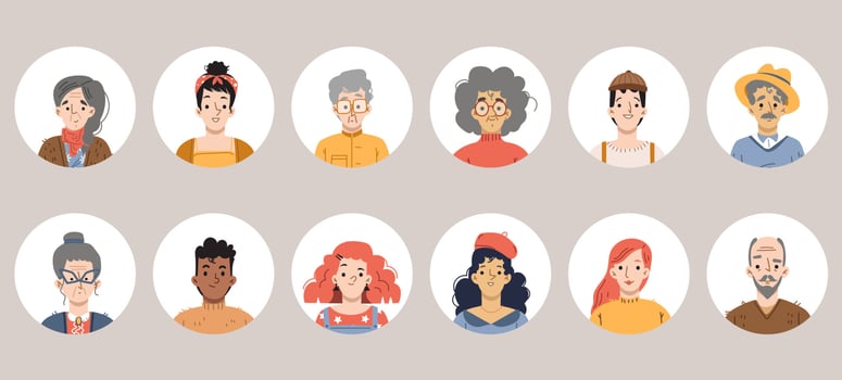 Diverse people avatars, person faces vector
