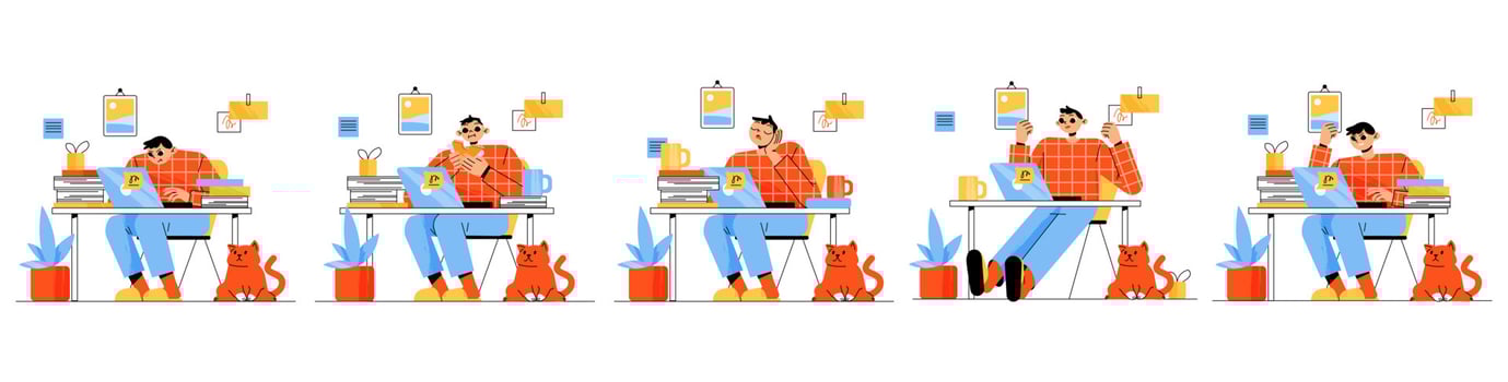 Man work on laptop in office or at home vector