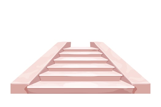 Marble elegant stairs castle fairy interior, fairy medieval object in cartoon style isolated on white background. Ui game asset, indoor construction, stage. Vector illustration