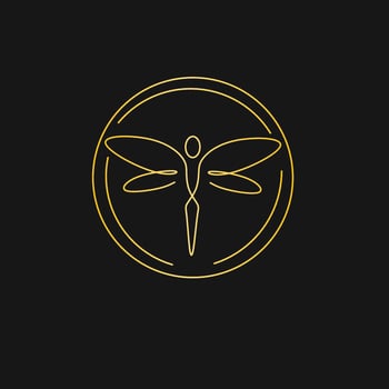 Illustration vector graphic ofdragonfly line art logo with golden circle