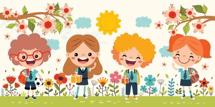 Cartoon Drawing Of Little Students vector