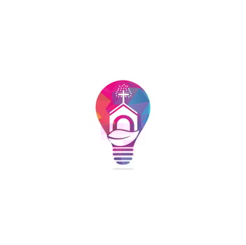 Church building bulb shape concept logo design. Template logo for churches and Christian. Cross church building logo. vector
