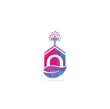 Church building logo design. Template logo for churches and Christian. Cross church building logo. vector